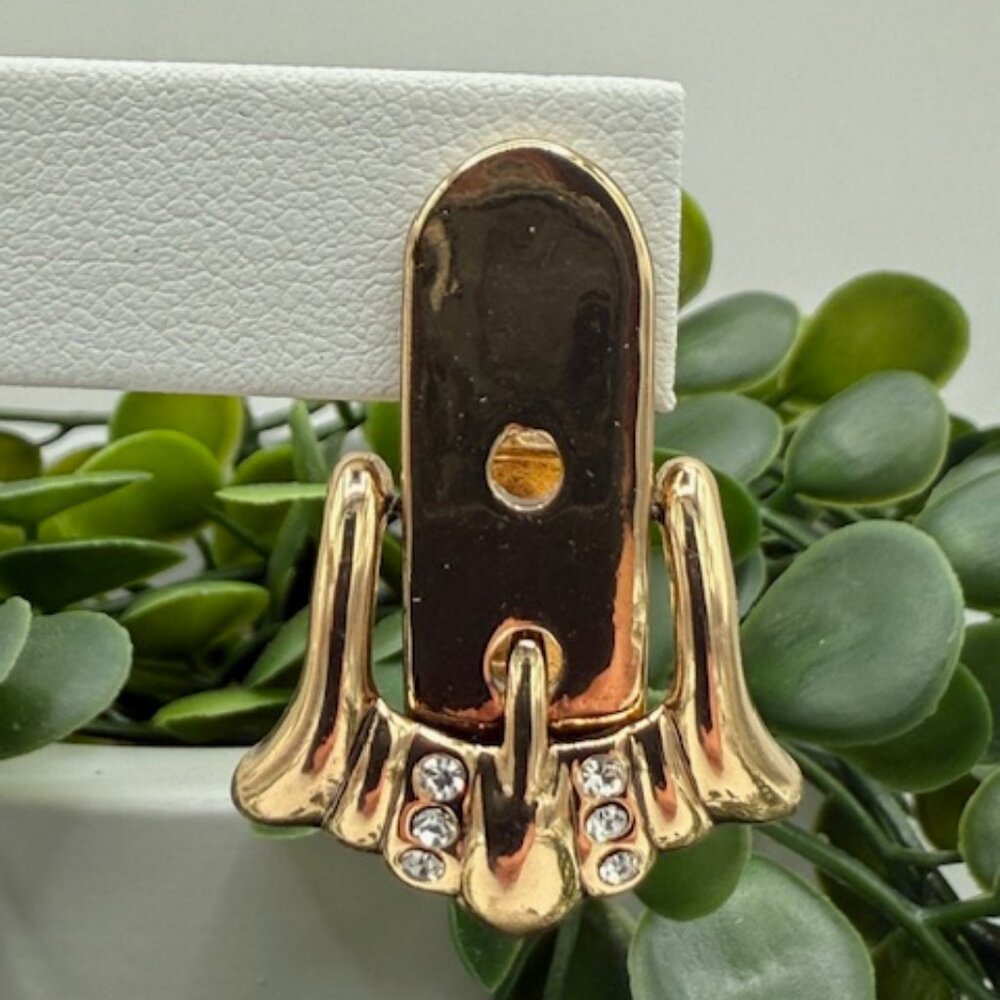 Anthropologie Gold Tone Buckle Earrings with Rhinestone Accents - Picture 4 of 4
